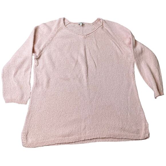 TALBOTS Sweater XL Cotton Nubble Slub Top V-Neck 3/4 Sleeve Pullover Pink - Picture 1 of 11